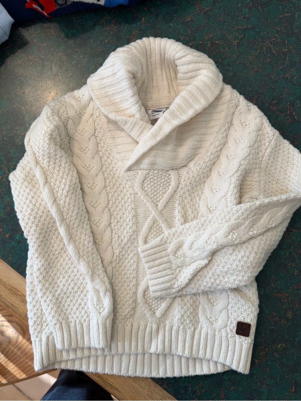 Children’s Cream Cable Knit Shawl Collar Sweater
